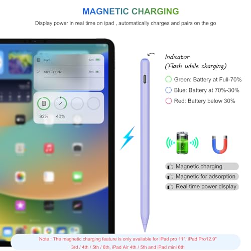 HATOKU Pencil 2nd Generation Wireless Charging, HATOKU Pencil for iPad with Tilt & Palm Rejection, Magnetic Stylus Pen for ipad Air M3/3/4/5, iPad mini 5/6, ipad 6/7/8/9/10/11 Gen, ipad Pro 11/12.9 (Purple) - Image 2