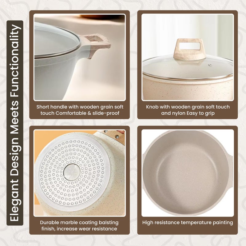 Home Essentials HomeEssentials Sauce Pan | Maifan Biryani Handi with Glass Lid, Healthier Non Stick Cooking | 1.5L,Soup Maker, and Milk Pot | Induction Cookware Saucepan (White) - Image 4