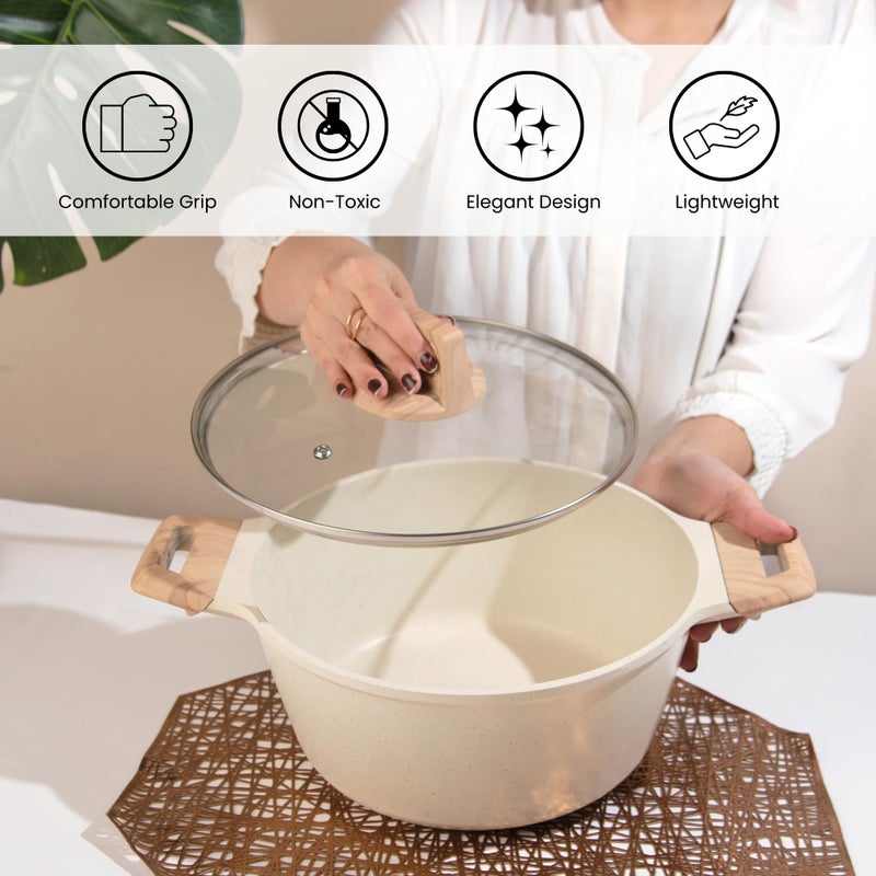 Home Essentials HomeEssentials Sauce Pan | Maifan Biryani Handi with Glass Lid, Healthier Non Stick Cooking | 1.5L,Soup Maker, and Milk Pot | Induction Cookware Saucepan (White) - Image 5