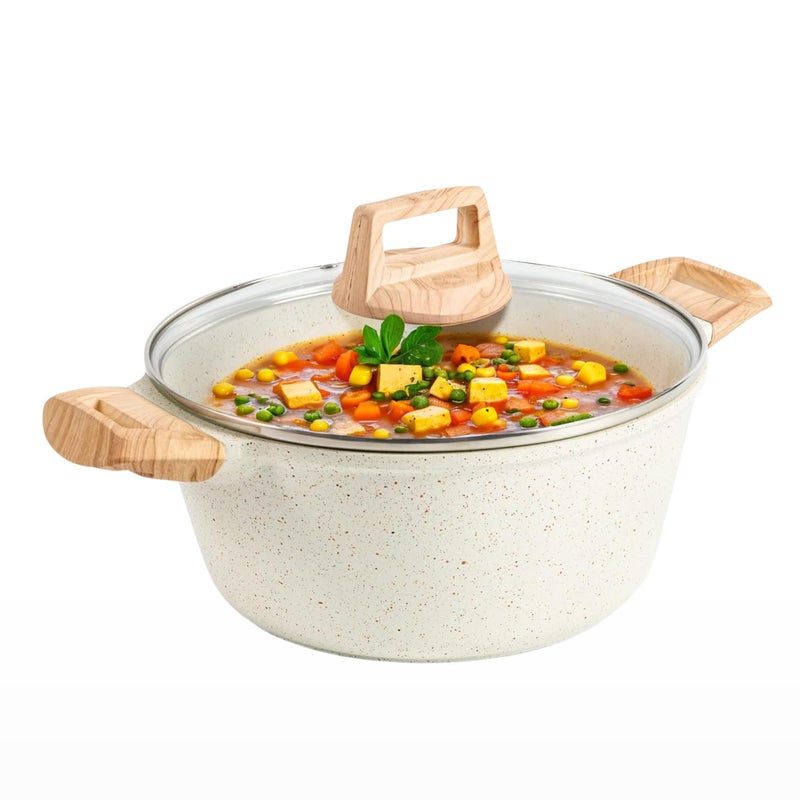Home Essentials HomeEssentials Sauce Pan | Maifan Biryani Handi with Glass Lid, Healthier Non Stick Cooking | 1.5L,Soup Maker, and Milk Pot | Induction Cookware Saucepan (White) - Image 1