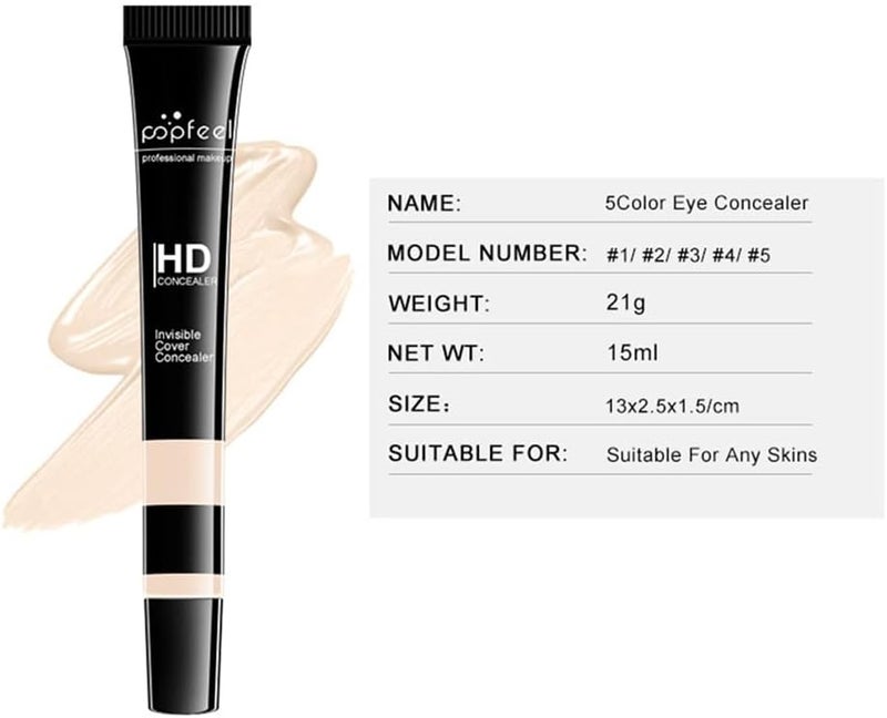 HD Concealer & Corrector Set, 5 Colors Waterproof Full Coverage Creamy Stick Contour for Dark Circles, Wrinkles, and 3D Face Makeup - Image 3