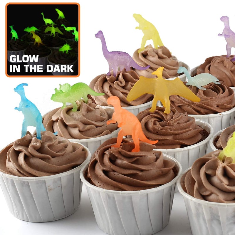 Yeonhatoys 96 Piece Glow in Dark Mini Dinosaur Toy Set(24 Style), Plastic Realistic Dino Figure, Kid Birthday Party Favors Supplies Goody Bag Valentines Day Gift Pinata Stuffers Easter Eggs Easter Basket Filler - Image 4