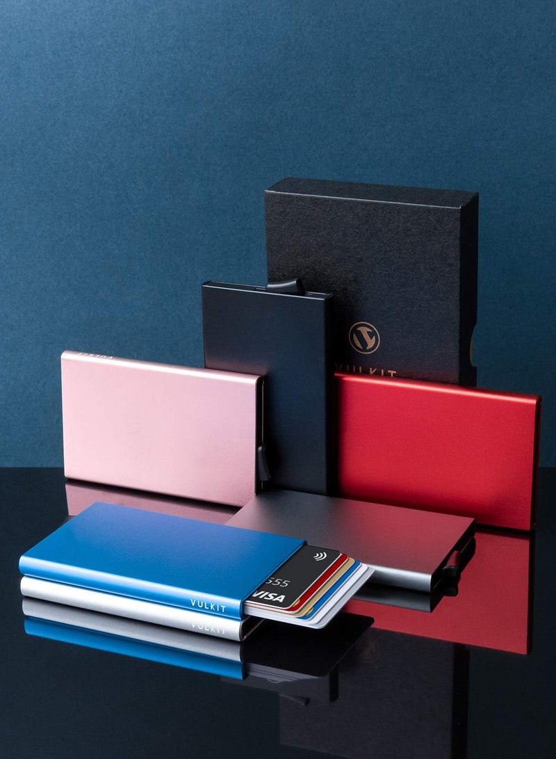 VULKIT محفظة قابلة للفتح، حامل بطاقات ائتمان نحيف ومينيمالي للرجال والنساء مع حماية RFID، علبة معدنية صغيرة باللون الأخضر منتصف الليل - Image 5