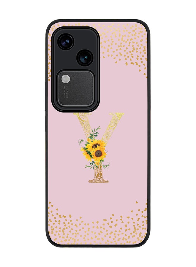 Stylizedd Rugged Black edge case for Vivo V30 5G, Flexible Cover -  Custom Monogram Initial Letter Mandala Floral Pattern Alphabet - Y  (Pink ) - Image 1