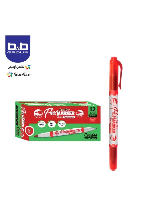 FLEXOFFICE Twin CD Marker 12-Pieces, 1.0/0.4 mm Point Size,‎ FO-PM07 Red - Image 1