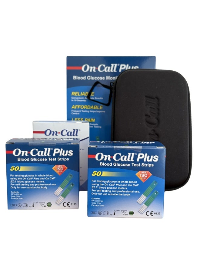 On Call Plus Blood Glucose Monitoring + 2x On Call Plus Blood Glucose Test Strips + On Call Lancets Needles - Image 1