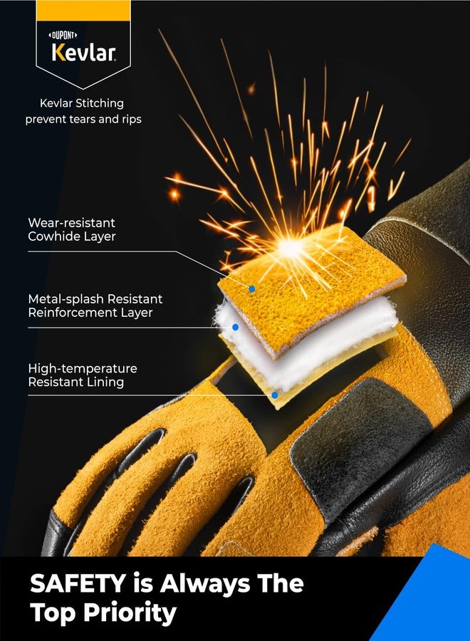 toolant Welding Gloves for Men, Leather Cowhide Mig/Stick Welding Gloves, for Welding, for Grill, for Gardening (L) - Image 4