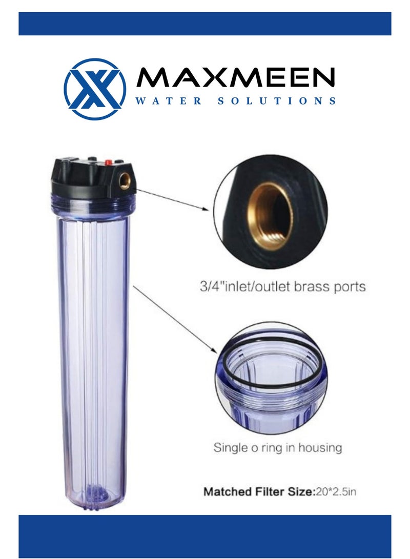 ماكسمين حاوية فلتر مياه منزلي كامل 20 بوصة – هيكل أزرق –  مدخل/مخرج ¾" (إزالة الرواسب، الروائح وتحسين الطعم) - Image 2