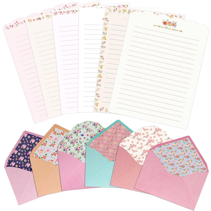 KSIWRE Stationary Paper and Envelopes Set, 24 PCS Writing Stationery Paper with 12 PCS Envelopes, Warm Floral Themed Envelope and Stationery Design for Invitations Gift Decorations Holiday Party - Image 1