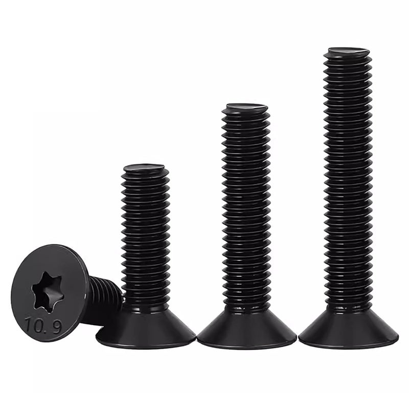 HanTof 100Pcs Flat Head Torx Drive Screws Bolts, Grade 10.9 Alloy Steel, M5 x 8/12/16/20/30mm CSK Head Star Drive Machine Screws Set with T25 Wrench, Black Oxide Finish, Fully Threaded Pitch : 0.8 mm - Image 1