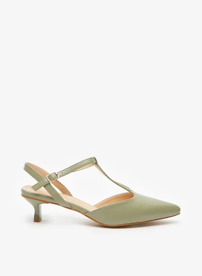 فلورا بيلا من شو إكسبرس Womens Solid Sandals with Kitten Heels and T Strap Buckle Closure