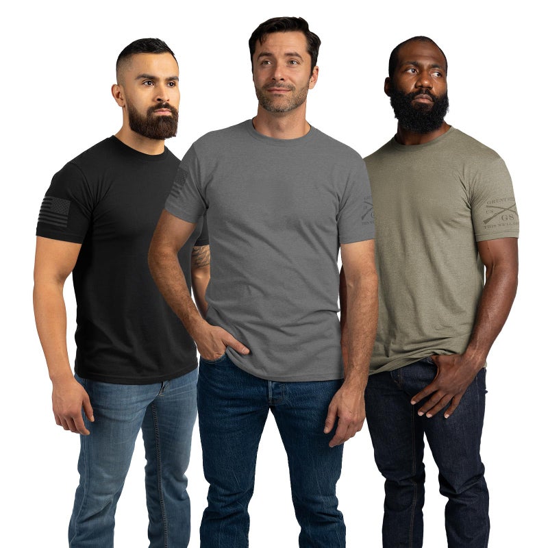 Grunt Style Ghost Basic Crew 2.0 Men's T-Shirt (3-Pack: Heavy Metal/Tan499/Black, Large) - Image 1