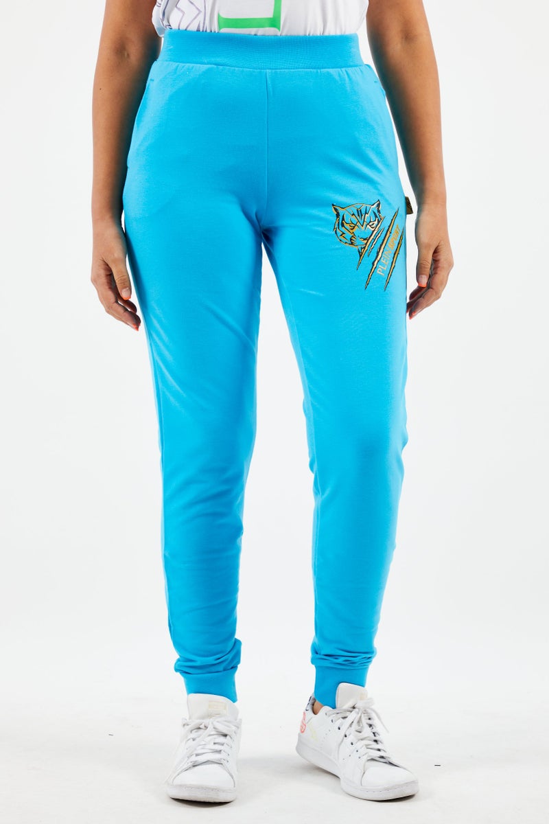 PHILIPP PLEIN Plein Sport Women Sportswear Fit Brand Logo Training Pants, Light Blue - Image 1