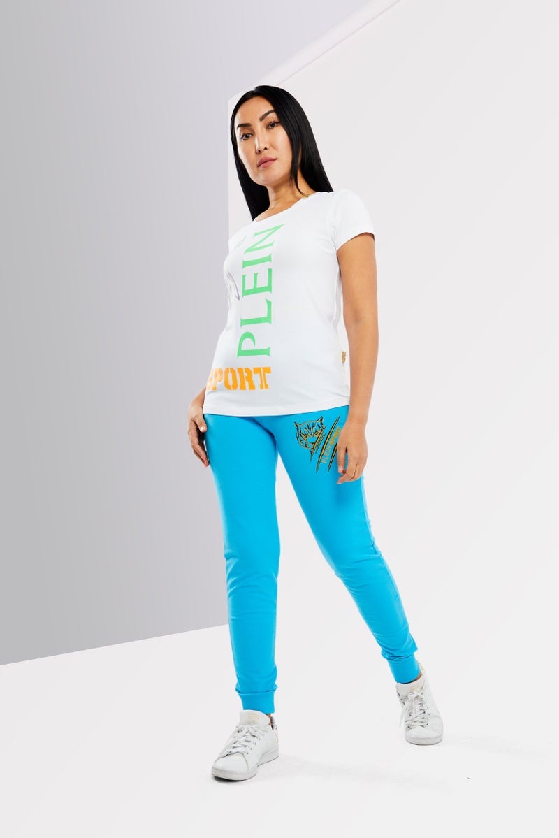 PHILIPP PLEIN Plein Sport Women Sportswear Fit Brand Logo Training Pants, Light Blue - Image 2