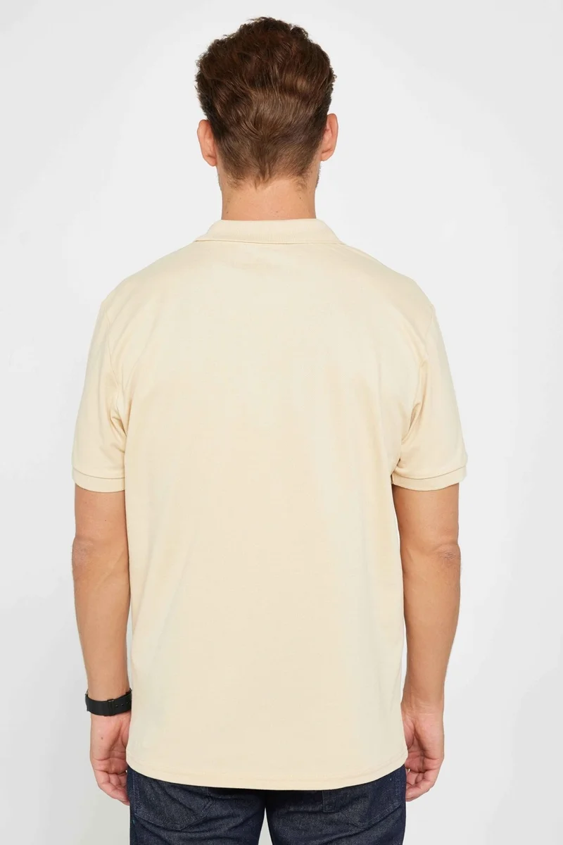 Tudors Men's Classic Fit Relaxed Cut Cotton Plain Pique Sand Color Polo Collar T-Shirt
