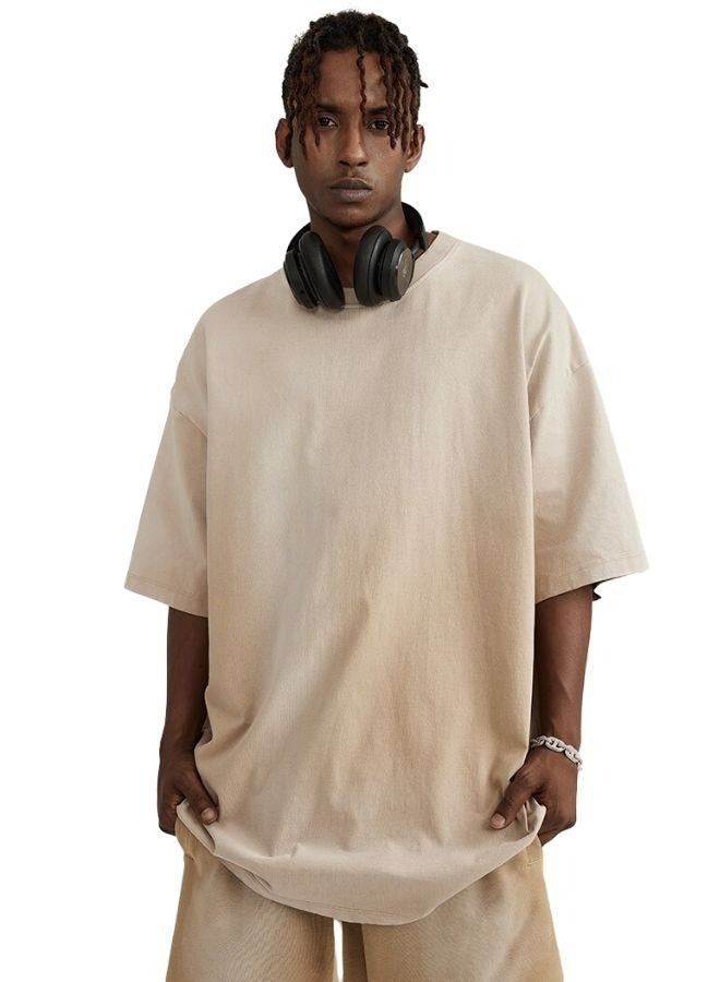 Mei Stylish Unisex Vintage Casual Loose Shoulder Oversize Short Sleeve Baggy Crew Neck T-shirt - Image 1