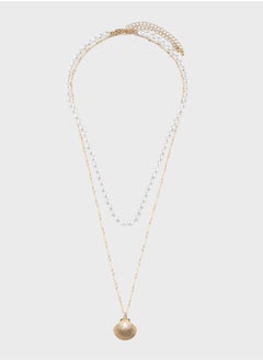 Ginger Layered Shell Pendant Pearl Necklace  - Image 1