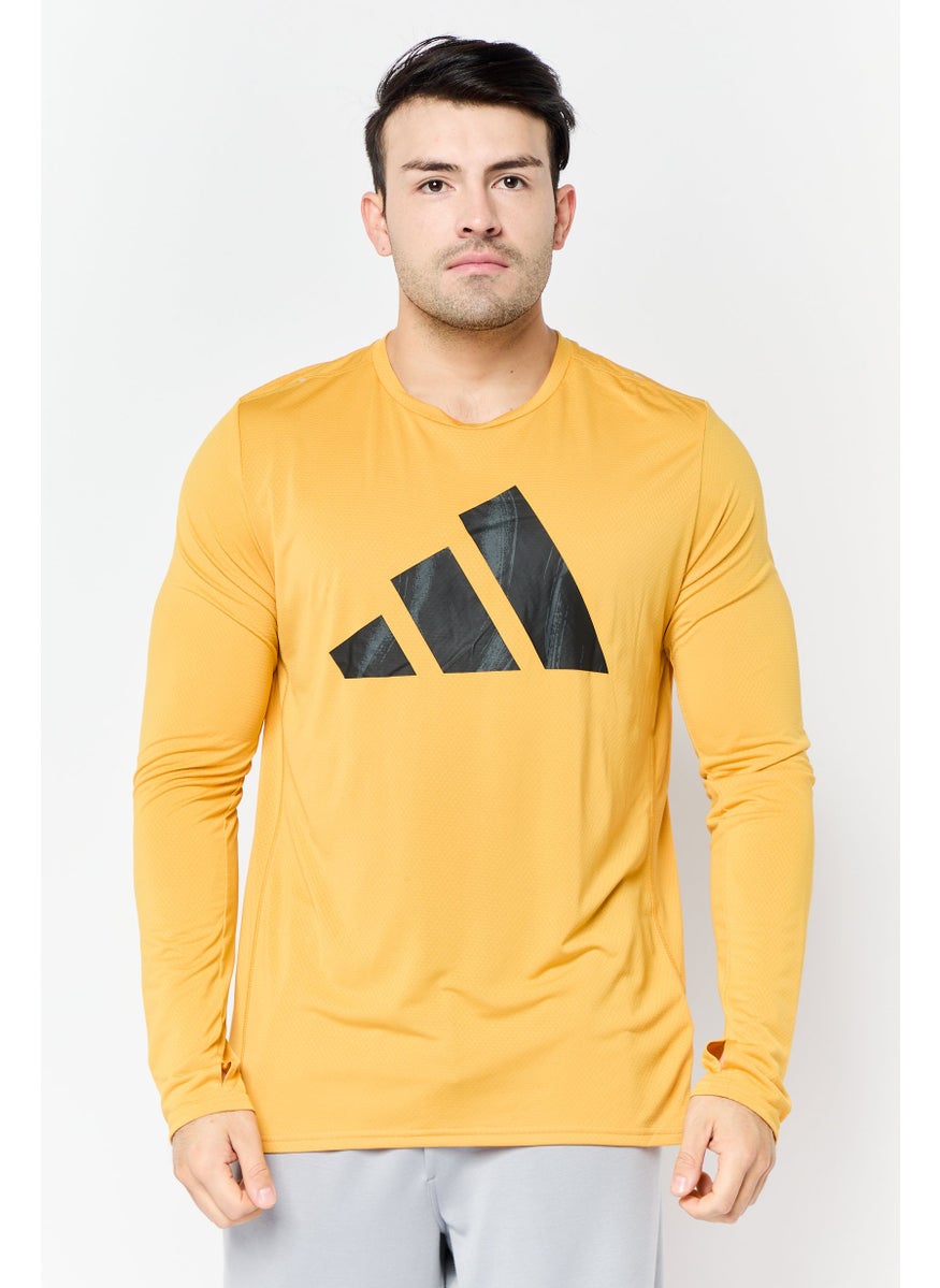 Adidas Men Sportswear Fit Long Sleeve Running Sweatshirt, Golden Yellow  - Image 1