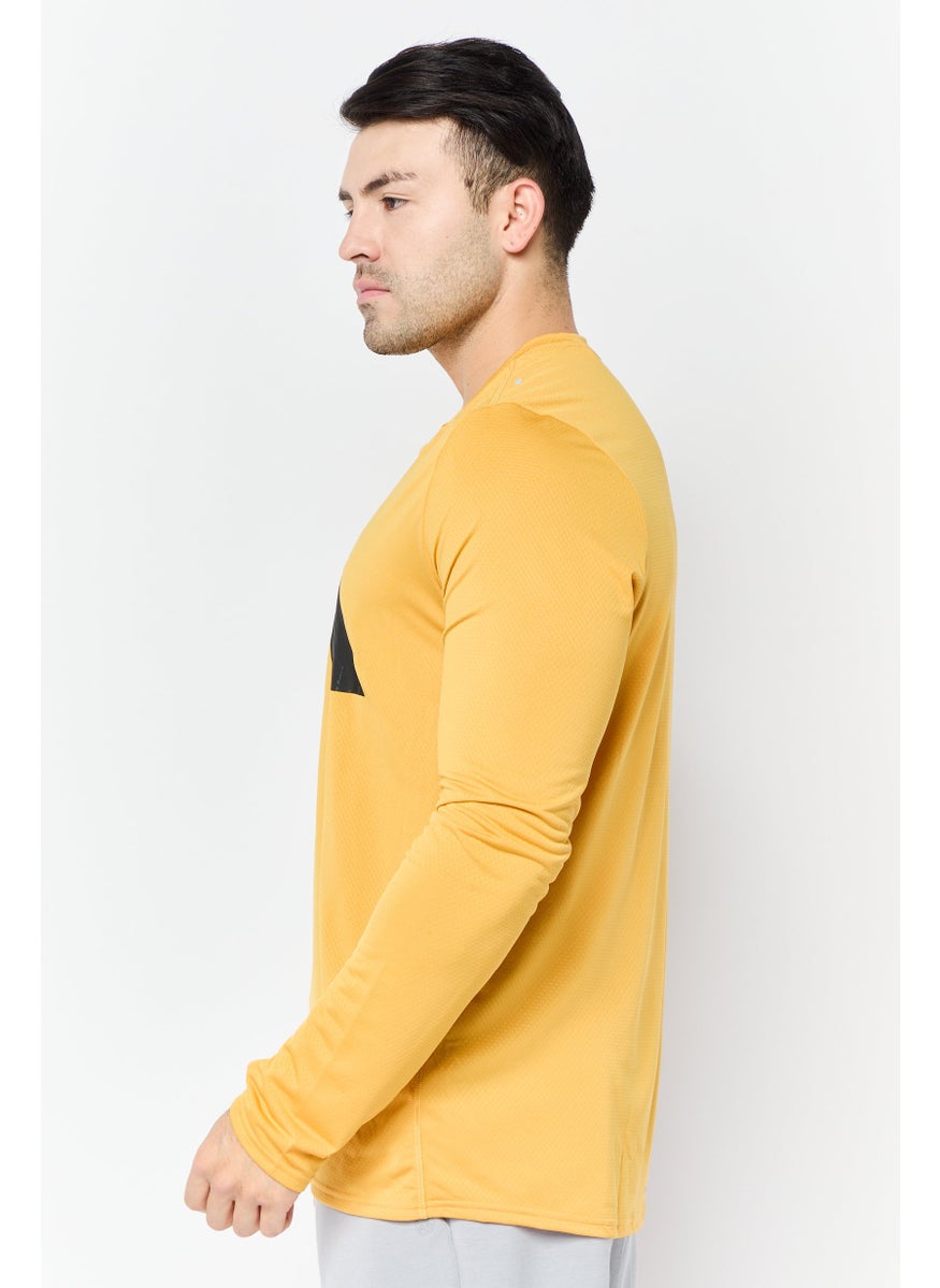 Adidas Men Sportswear Fit Long Sleeve Running Sweatshirt, Golden Yellow  - Image 3