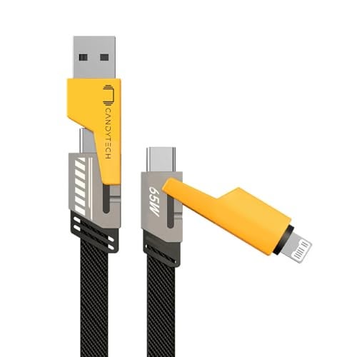 Candytech DCS65 65W 4 in 1 Multi Function Braided Fast Charging Cable with Lightning to USB-C, Type C-C, Ligthning to USB, Grade Durability, Compatible for iPhone, Samsung, Oneplus Series & More - Image 2
