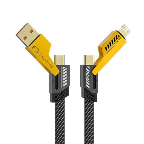 Candytech DCS65 65W 4 in 1 Multi Function Braided Fast Charging Cable with Lightning to USB-C, Type C-C, Ligthning to USB, Grade Durability, Compatible for iPhone, Samsung, Oneplus Series & More - Image 4