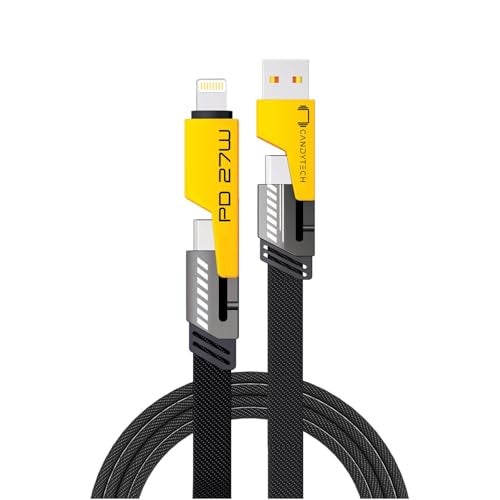 Candytech DCS65 65W 4 in 1 Multi Function Braided Fast Charging Cable with Lightning to USB-C, Type C-C, Ligthning to USB, Grade Durability, Compatible for iPhone, Samsung, Oneplus Series & More - Image 3