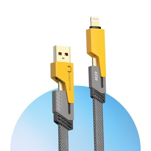 Candytech DCS65 65W 4 in 1 Multi Function Braided Fast Charging Cable with Lightning to USB-C, Type C-C, Ligthning to USB, Grade Durability, Compatible for iPhone, Samsung, Oneplus Series & More - Image 1