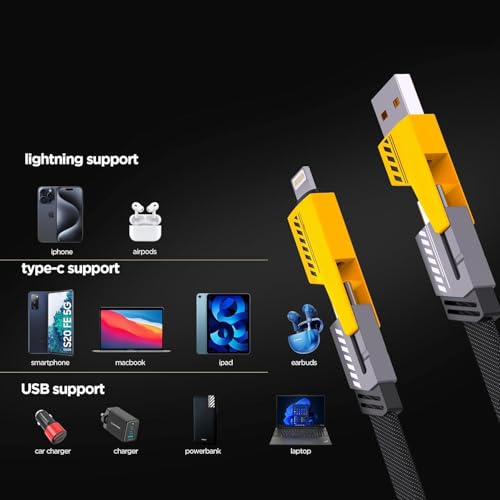 Candytech DCS65 65W 4 in 1 Multi Function Braided Fast Charging Cable with Lightning to USB-C, Type C-C, Ligthning to USB, Grade Durability, Compatible for iPhone, Samsung, Oneplus Series & More - Image 5