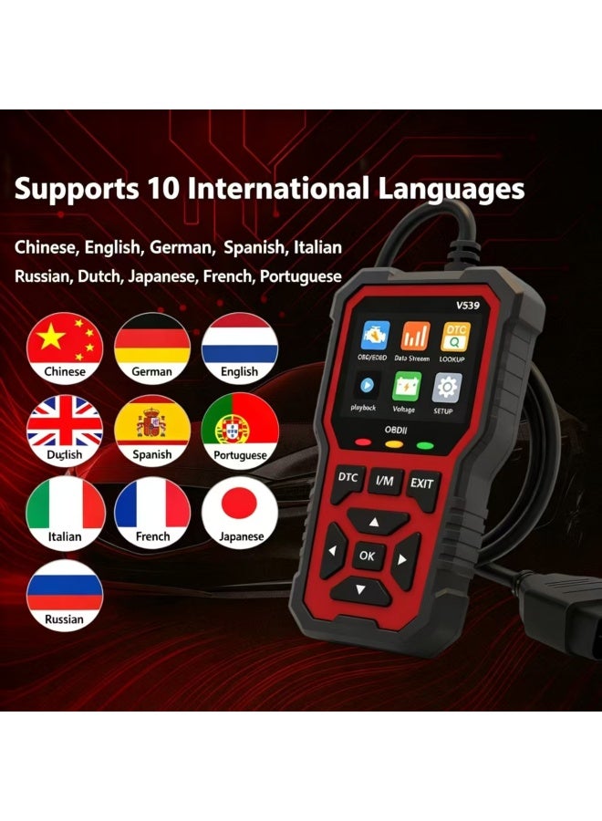 USB Plug & Play OBD2 Scanner, Car Engine Fault Code Reader, Built-in Battery Voltage Detector, I/M Emission Readiness Check Tool with Multi-Language Options - Image 2