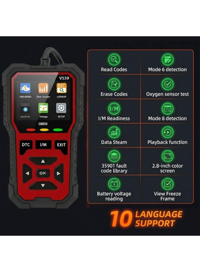 USB Plug & Play OBD2 Scanner, Car Engine Fault Code Reader, Built-in Battery Voltage Detector, I/M Emission Readiness Check Tool with Multi-Language Options - Image 4