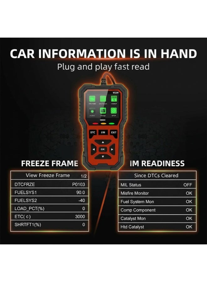 USB Plug & Play OBD2 Scanner, Car Engine Fault Code Reader, Built-in Battery Voltage Detector, I/M Emission Readiness Check Tool with Multi-Language Options - Image 3