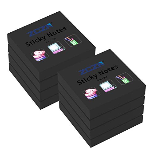 ZCZN Small Sticky Notes, 2in x 2in, 100 Sheets/Pad, 8 Pads/Pack, Black - Image 1
