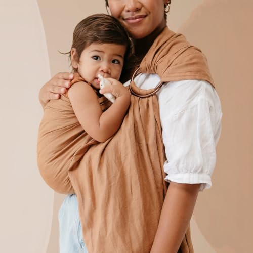 WildBird - Ring Sling Baby Carrier - Newborn to Up to 35 lbs - for Moms, Dads & Caregivers - 100% Natural European Linen Fibers - Versatile & Adjustable - 74” Size - Willow Fabric & Bronze Ring - Image 2