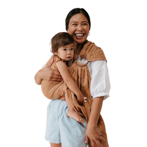 WildBird - Ring Sling Baby Carrier - Newborn to Up to 35 lbs - for Moms, Dads & Caregivers - 100% Natural European Linen Fibers - Versatile & Adjustable - 74” Size - Willow Fabric & Bronze Ring - Image 5