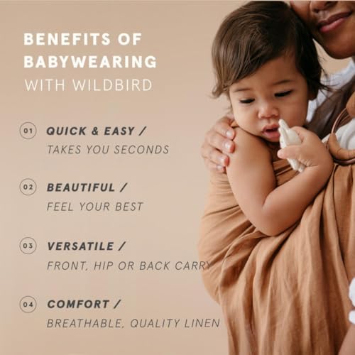 WildBird - Ring Sling Baby Carrier - Newborn to Up to 35 lbs - for Moms, Dads & Caregivers - 100% Natural European Linen Fibers - Versatile & Adjustable - 74” Size - Willow Fabric & Bronze Ring - Image 3