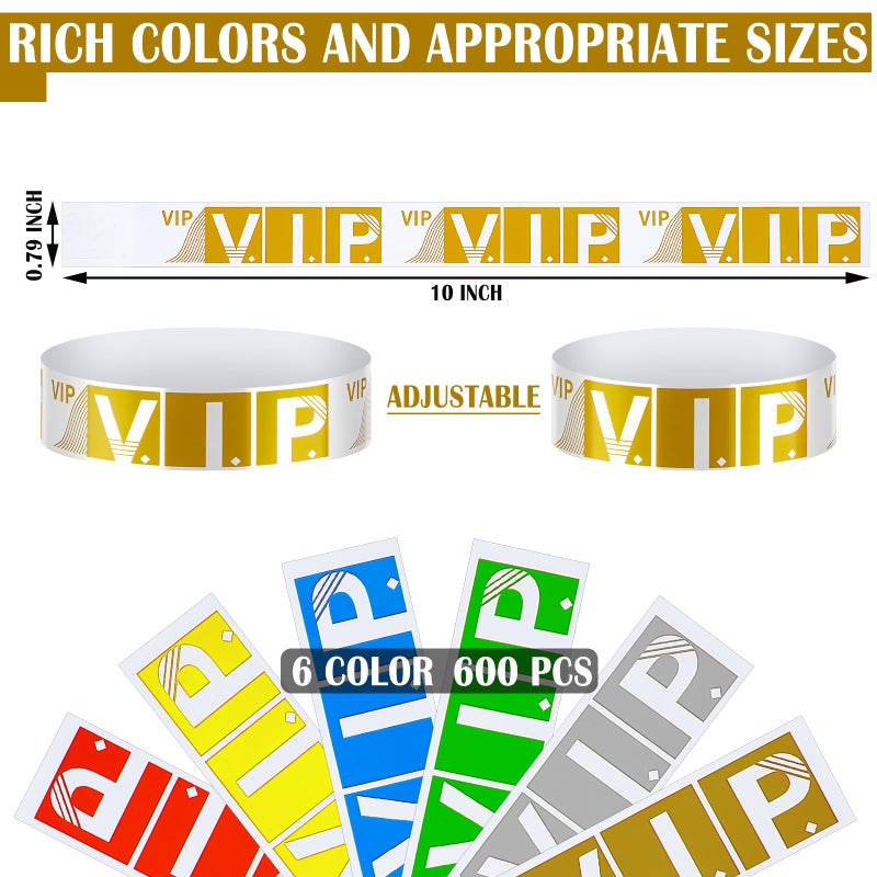 Epakh 600 حزمة أساور معصم VIP للفعاليات مقاومة للماء وخفيفة الوزن أساور VIP ملونة نيون متنوعة أساور ورقية للحفلات، 0.79 بوصة (ألوان مختلطة) - Image 2