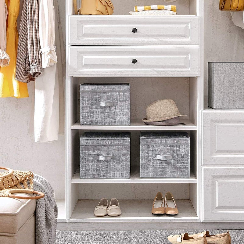 AAGNA Fabric Foldable Clothes Storage Organizer Box with Lid and Handles for Clothes Books Toys Storage Living Hamper Box with Lid and Handle Large Pack of 2Grey Large - Image 4