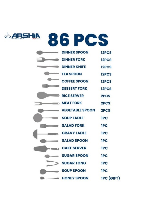 Arshia Cutlery Set 86pcs Silver - Image 4