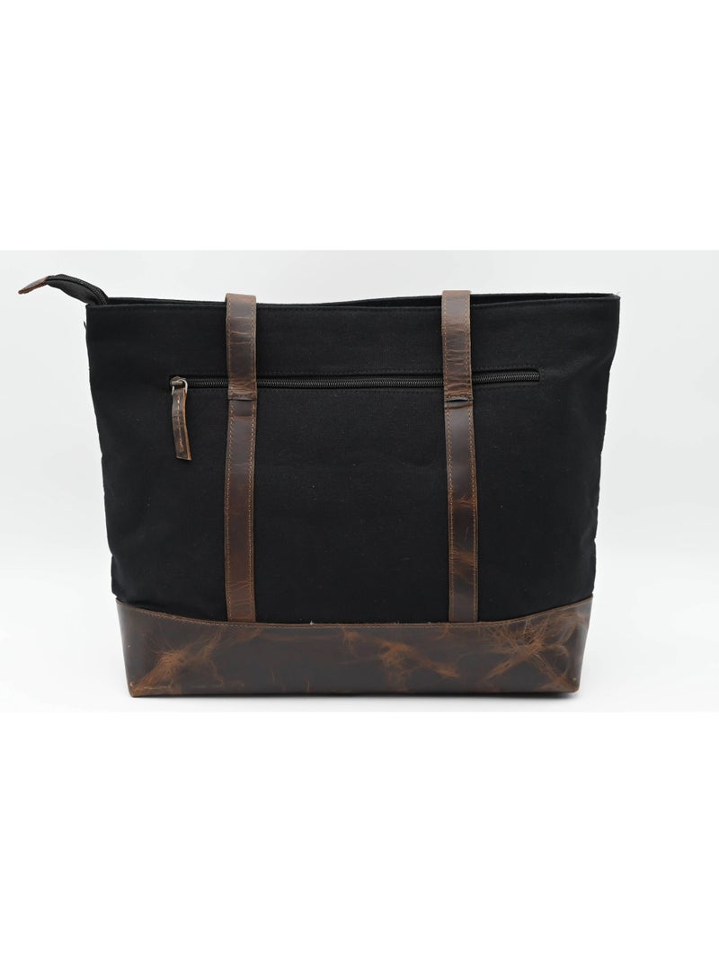 KARENZI PREMIUM GENUINE LEATHER HORIZONTAL TOTE BAG – HANDCRAFTED CROSS STITCH – 16 INCH LAPTOP & OFFICE BAG - Image 2