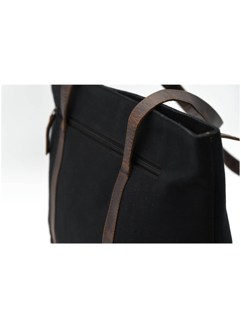 KARENZI PREMIUM GENUINE LEATHER HORIZONTAL TOTE BAG – HANDCRAFTED CROSS STITCH – 16 INCH LAPTOP & OFFICE BAG - Image 4