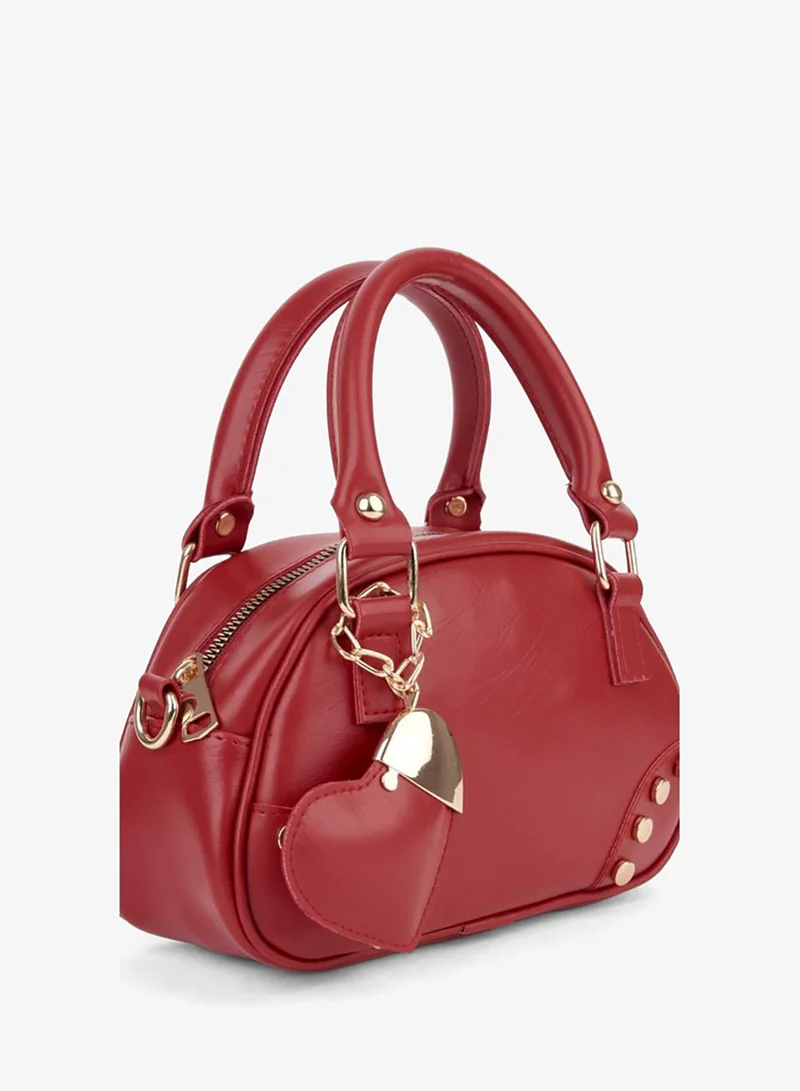 Women's Ruby Red Heart Charmlike Detailed Adjustable Strap Zipper Closure Hand, Arm and Shoulder Bag.