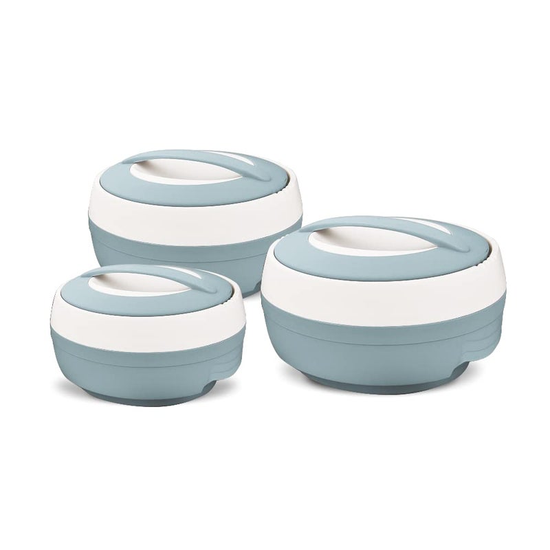 ASIAN Plastic Casserole Inner Stainless Steel Casserole Gift Set of 3 600 ml 1000 ml 1500 ml Pestal Blue PU Insulated BPA Free Food Grade Hot Cold Easy to Carry - Image 3