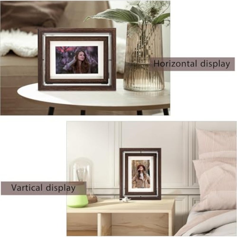 إطار صورة مقاس 5x7، إطارات صور دوارة، إطارات صور خشبية للرأسي أو الأفقي، إطار مزدوج الجوانب لسطح الطاولة لعرض سطح المكتب في المنزل والمكتب - Image 2