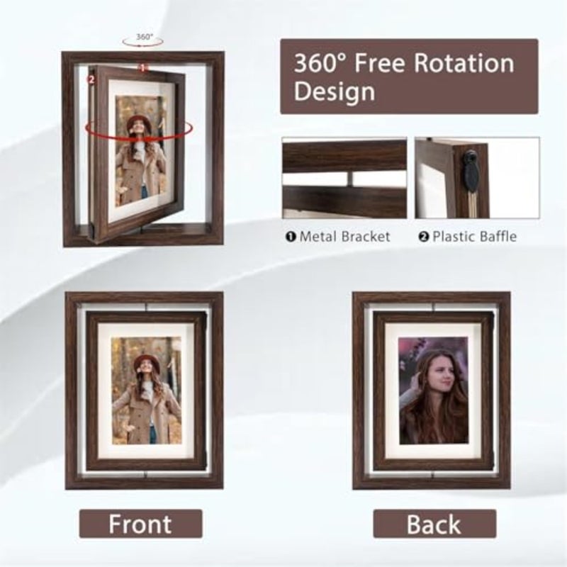 إطار صورة مقاس 5x7، إطارات صور دوارة، إطارات صور خشبية للرأسي أو الأفقي، إطار مزدوج الجوانب لسطح الطاولة لعرض سطح المكتب في المنزل والمكتب - Image 5