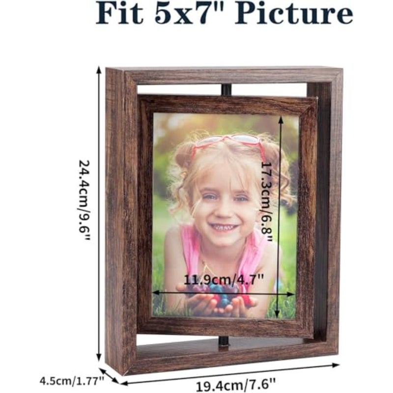 إطار صورة مقاس 5x7، إطارات صور دوارة، إطارات صور خشبية للرأسي أو الأفقي، إطار مزدوج الجوانب لسطح الطاولة لعرض سطح المكتب في المنزل والمكتب - Image 3