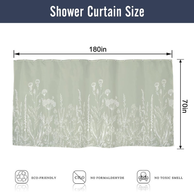 ريديكور Riyidecor Clawfoot Tub Stare Wide Wide Deart لديكور الحمام 180Wx70H Sage Green Floral Wildlower Wrap في جميع أنحاء الدائرية الدائرية فن النسيج المطبوع مقاومًا للماء 32 سنانير معدنية - Image 3