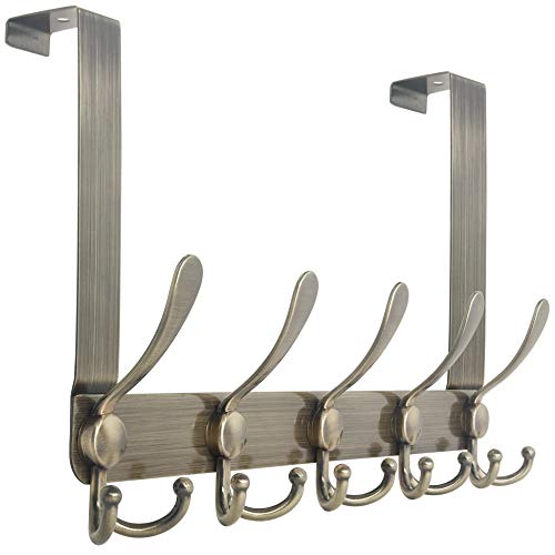 WEBI Over The Door Hooks Door Hanger with 5 Tri Hooks for Hanging, Over The Door Towel Rack Coat Hanger Coat Rack for Behind Back of Bathroom,Bronze - Image 1