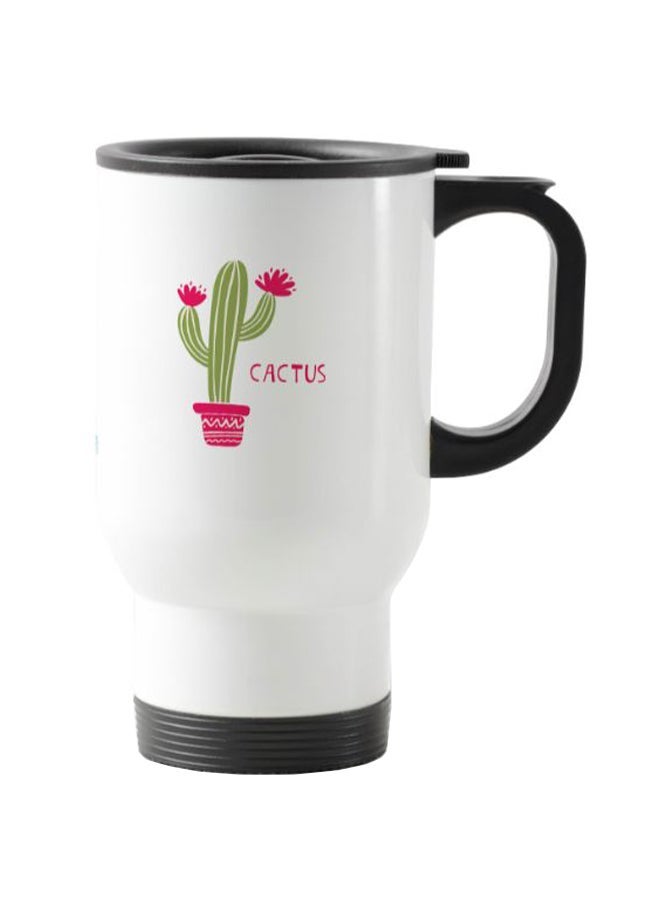 Cactus Printed Travel Mug White 13centimeter