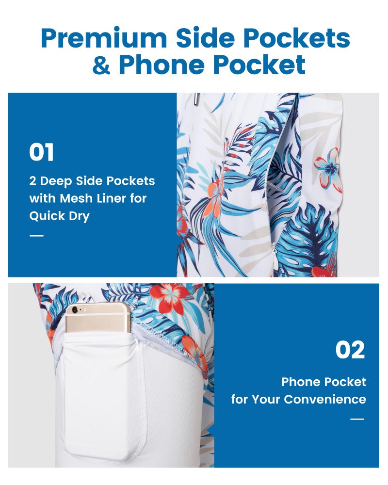 maamgic 2 in 1 Mens Swim Trunks 7 Inch Swim Shorts Swim Suits Board Shorts Floral-White - Image 3