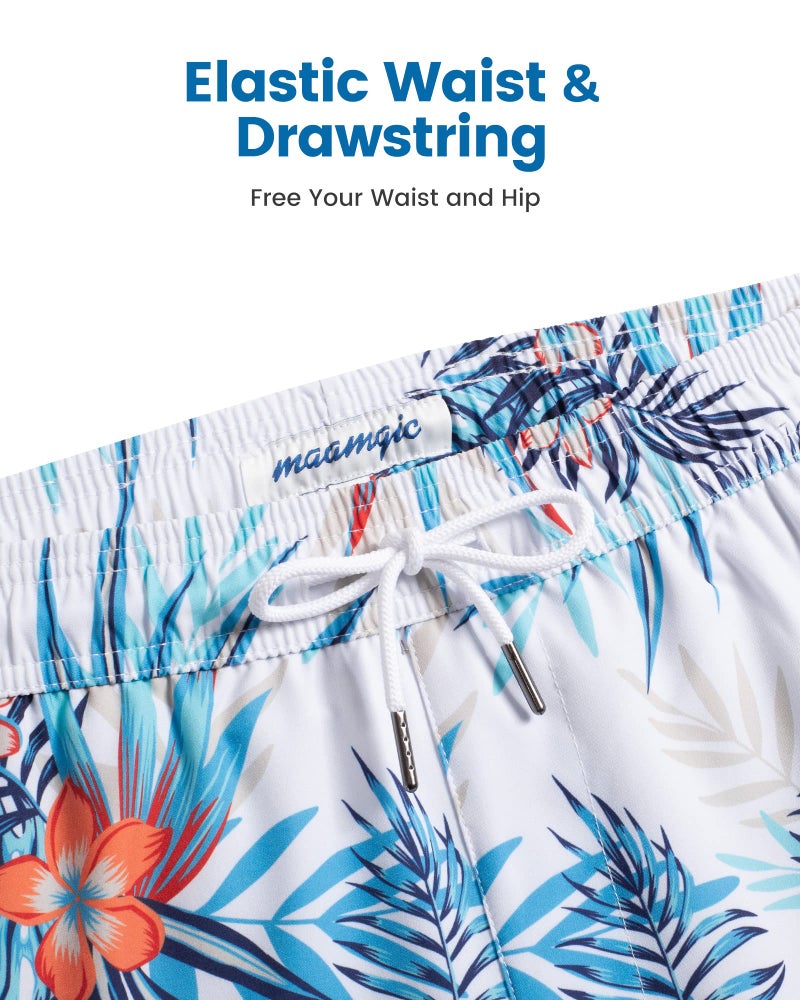 maamgic 2 in 1 Mens Swim Trunks 7 Inch Swim Shorts Swim Suits Board Shorts Floral-White - Image 2
